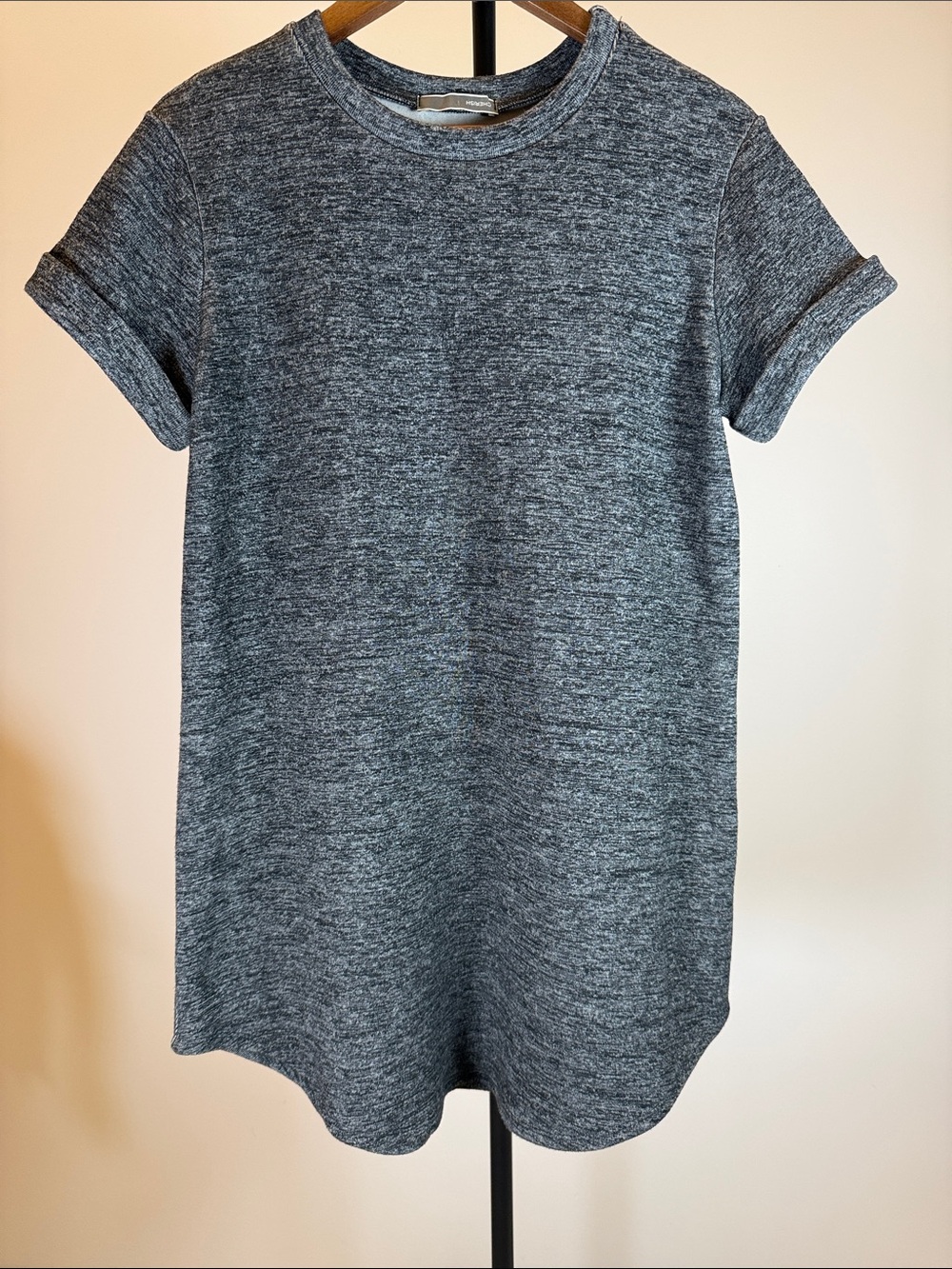 Cherish Marled Gray Knit Curved Hem T-Shirt Shift Dress | Size S